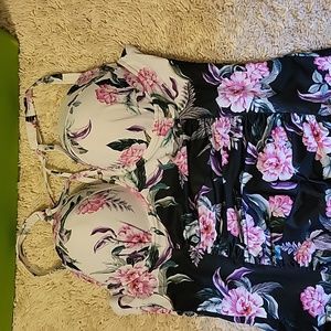 Torrid Floral One Piece Swimsuit - Black and Pink